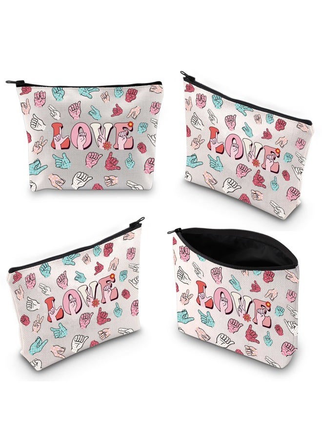WCGXKO Sign Language Heart Makeup Bag Asl Gift Asl Interpreter Deaf Gift Gift for Asl Teacher Asl Zipper Pouch (LOVE HAND) - Image 3