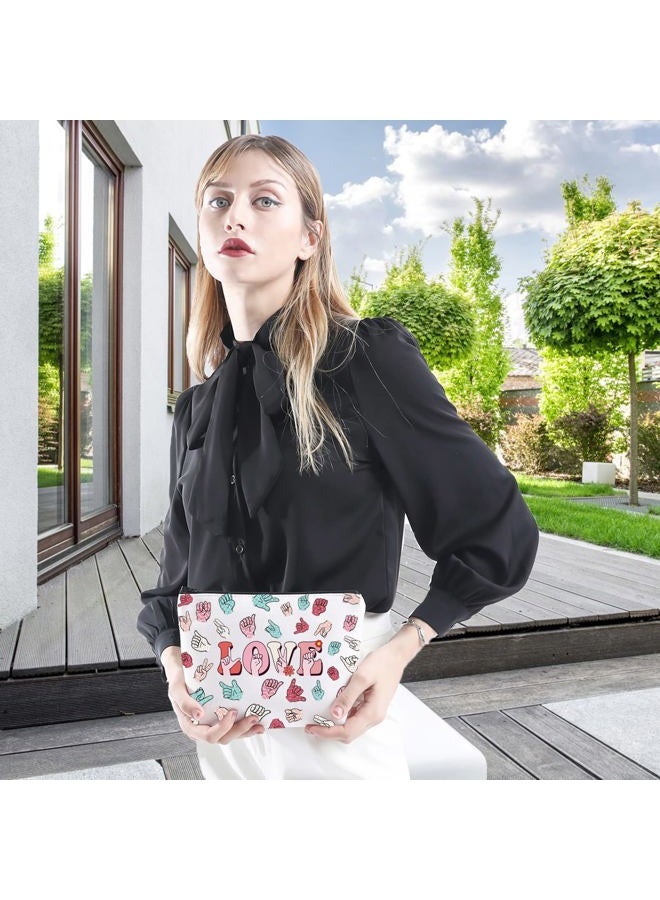 WCGXKO Sign Language Heart Makeup Bag Asl Gift Asl Interpreter Deaf Gift Gift for Asl Teacher Asl Zipper Pouch (LOVE HAND) - Image 4