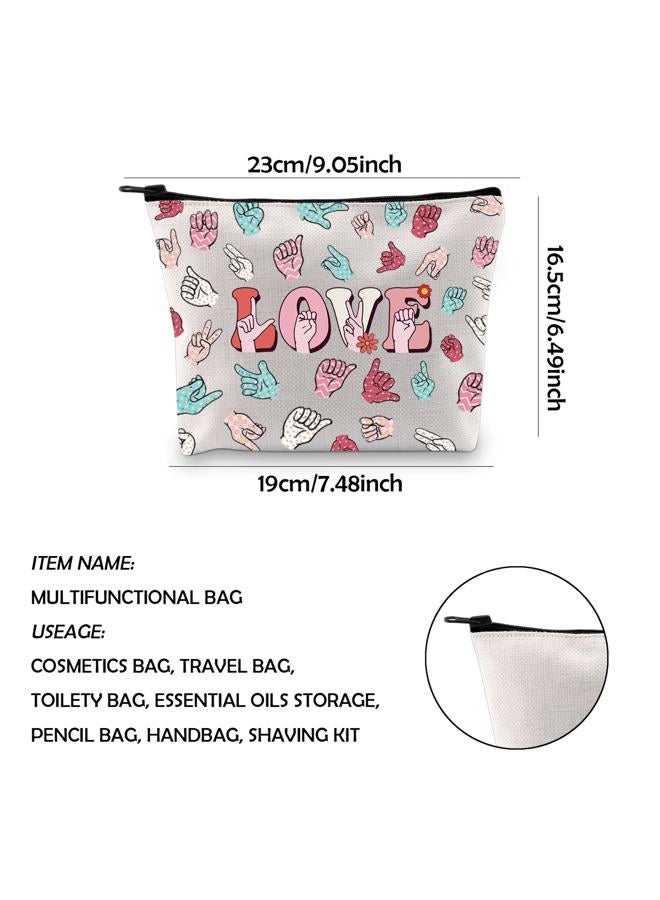 WCGXKO Sign Language Heart Makeup Bag Asl Gift Asl Interpreter Deaf Gift Gift for Asl Teacher Asl Zipper Pouch (LOVE HAND) - Image 2