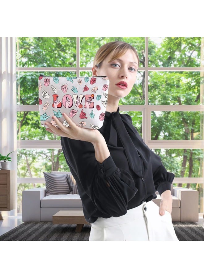 WCGXKO Sign Language Heart Makeup Bag Asl Gift Asl Interpreter Deaf Gift Gift for Asl Teacher Asl Zipper Pouch (LOVE HAND) - Image 5