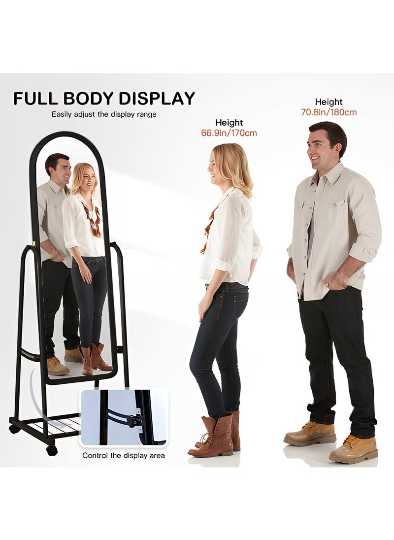 Taimi Full Length Mirror with Adjustable Stand, Wheels and Bottom Storage, Floor Mirror for Bedroom and Living Room, Black - 160x38cm  - Image 5