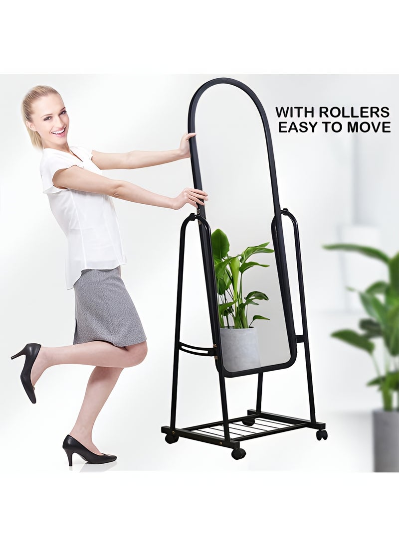 Taimi Full Length Mirror with Adjustable Stand, Wheels and Bottom Storage, Floor Mirror for Bedroom and Living Room, Black - 160x38cm  - Image 4
