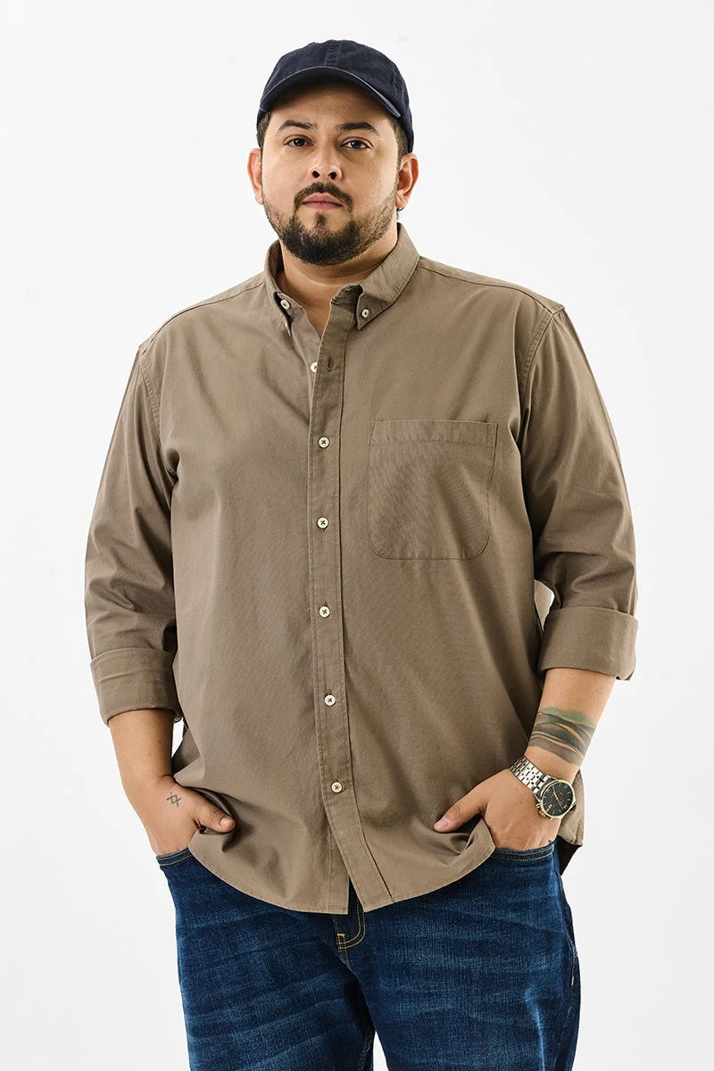 SNITCH Dark Beige Solid Regular Fit Plus Size Shirt