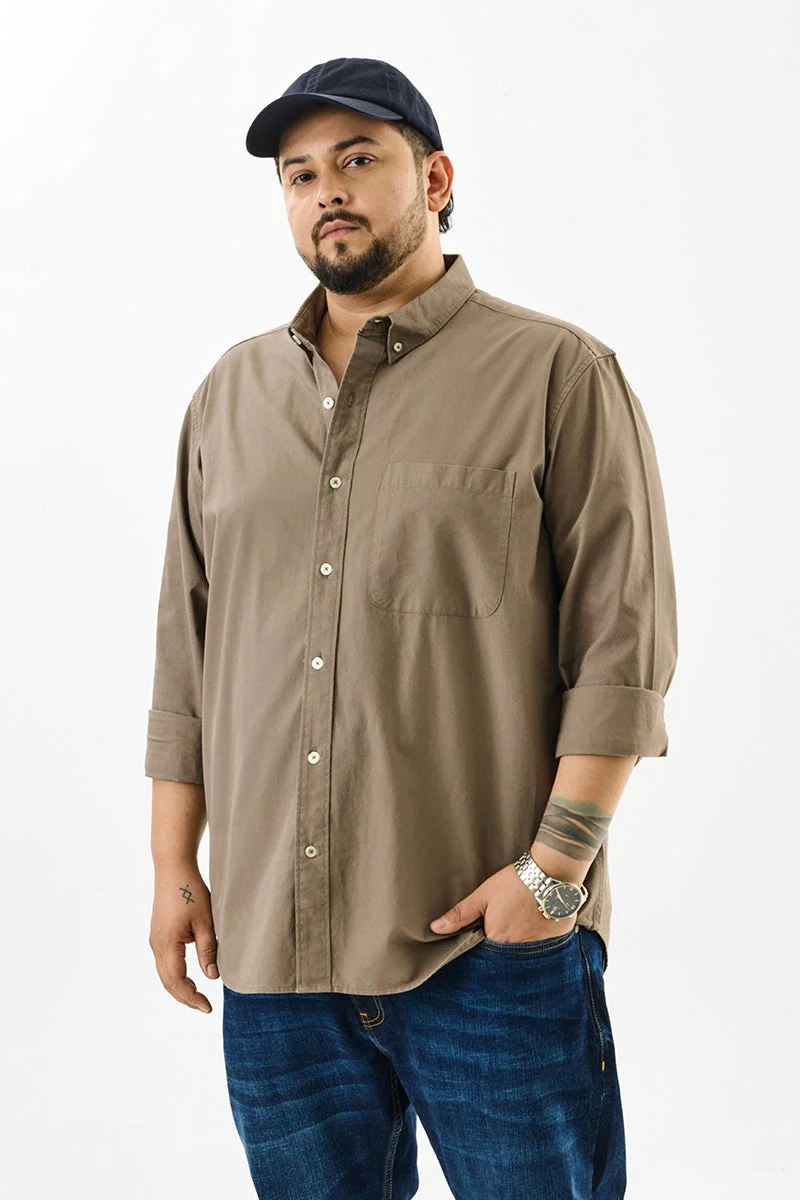 سنيتش Dark Beige Solid Regular Fit Plus Size Shirt
