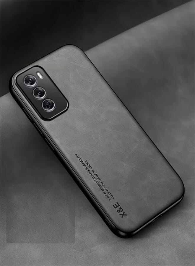 FASCINATION Phone case compatible with oppo Reno 12 pro 5G Skin Feel Magnetic premium pu Leather and slim soft protective Back Phone For oppo Reno 12 pro 5G (Gray)