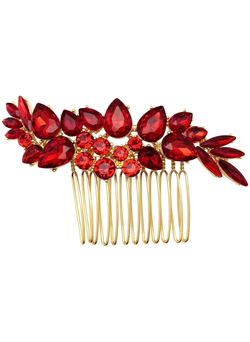 BETITETO BETITETO Bridal Crystal Hair Accessories Small Wedding Gold Hair Piece with Comb for Women Girls Red 