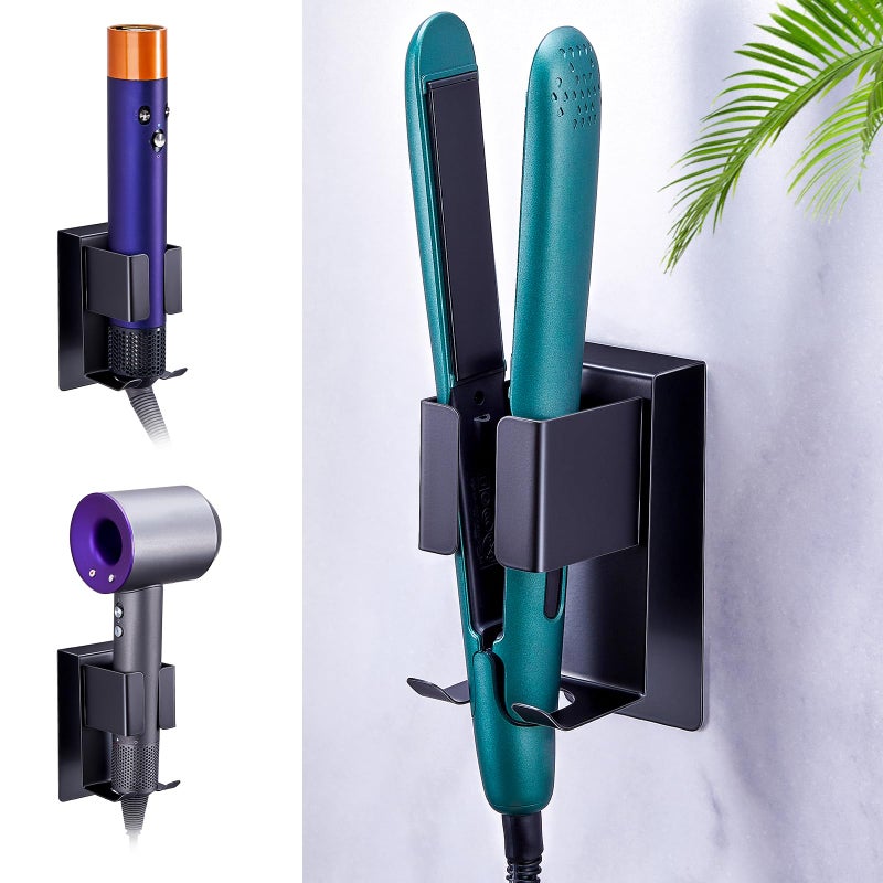 WAYASI Hair Straightener Holder Wall Mounted Blow Dryer Holder Blow Dryer and Curling Iron Holder Hair Dryer and Straightener Holder Bathroom Hair Tools Organizer and Storage Black 1Pc - Image 2
