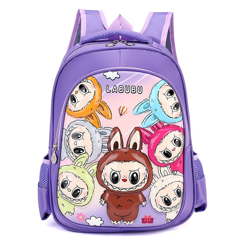 New Labubu Childrens Schoolbag Primary School Students Grade 1-3-6 Cartoon Kindergarten Backpack Cross-border Student Bag Women's full with cyan. 