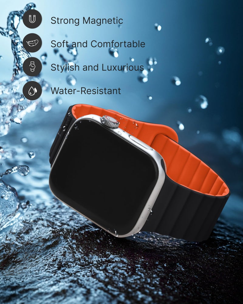 Fullmosa Soft Silicone Magnetic Bands Compatible with Apple Watch Strap 41mm 40mm 38mm 42mm(Series 10 11), Sport Band for iWatch SE3 SE2 SE Series 11 10 9 8 7 6 5 4 3 2 1,Black/Orange[NO Watch] - Image 4