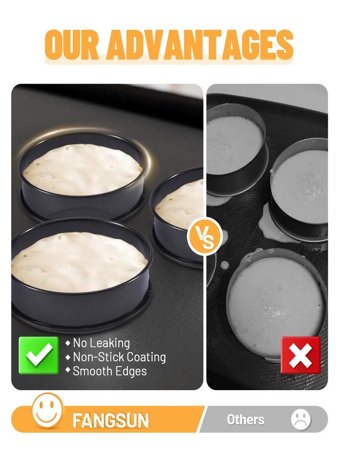 FANGSUN English Muffin Ring 4 Inches, Crumpet Rings Non-stick, Double Rolled Stainless Steel Ring Molds for Cooking Set of 6, Round Baking Egg Rings for Food, Breakfast, Metal Pastry Tart Rings - Image 2