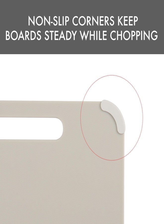 Dexas Fresh Prep 3-Pack Non-Slip Cutting Board Set - Dishwasher Safe Plastic Boards with Silicone Grip Corners & Handle, Cream (14.17" x 10.63", 12.6" x 9.06", 11.02" x 7.48") - Image 4