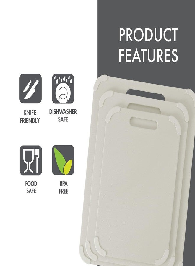 Dexas Fresh Prep 3-Pack Non-Slip Cutting Board Set - Dishwasher Safe Plastic Boards with Silicone Grip Corners & Handle, Cream (14.17" x 10.63", 12.6" x 9.06", 11.02" x 7.48") - Image 2