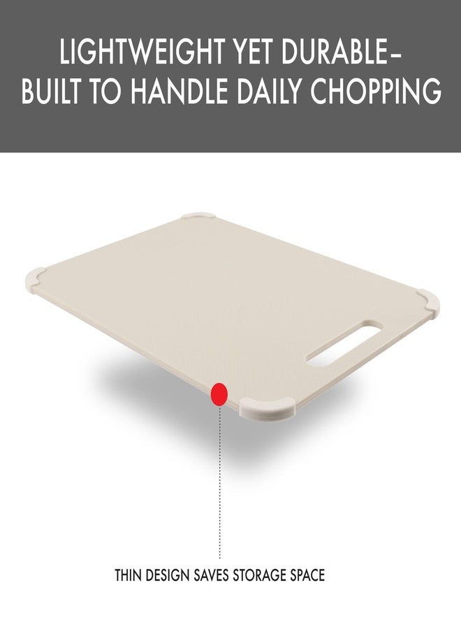 Dexas Fresh Prep 3-Pack Non-Slip Cutting Board Set - Dishwasher Safe Plastic Boards with Silicone Grip Corners & Handle, Cream (14.17" x 10.63", 12.6" x 9.06", 11.02" x 7.48") - Image 3