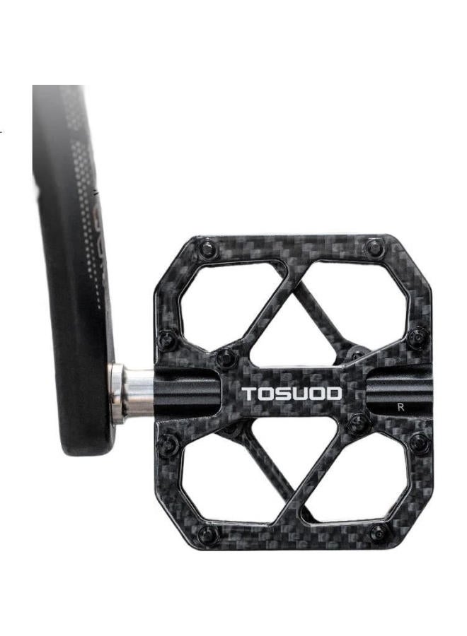 TOSUOD دواسات توسوود من ألياف الكربون لدراجة الجبال والطرق مع محور تيتانيوم دواسات ركوب الدراجات الخارجية سوداء - Image 1