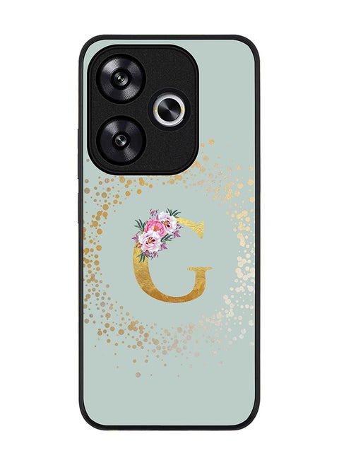 Rugged Black edge case for Xiaomi Poco F6 / Xiaomi Redmi Turbo 3 Case Cover- Custom Monogram Initial Letter Floral Pattern Alphabet - G (Light Grey)