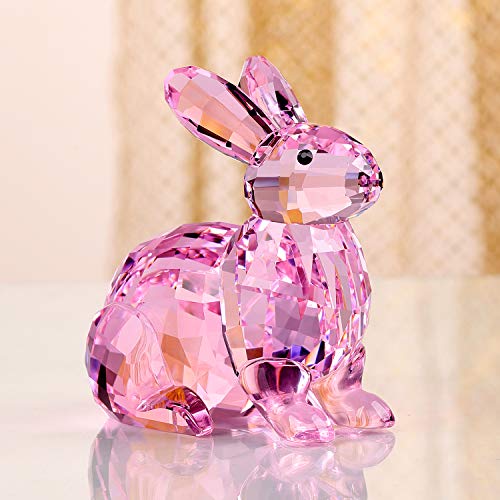 DOJOZ Crystal Bunny Rabbit Valentines Day Sweet Gifts Animal Collectible Cute Figurine Birthday Gifts Home Decor (Pink) - Image 2