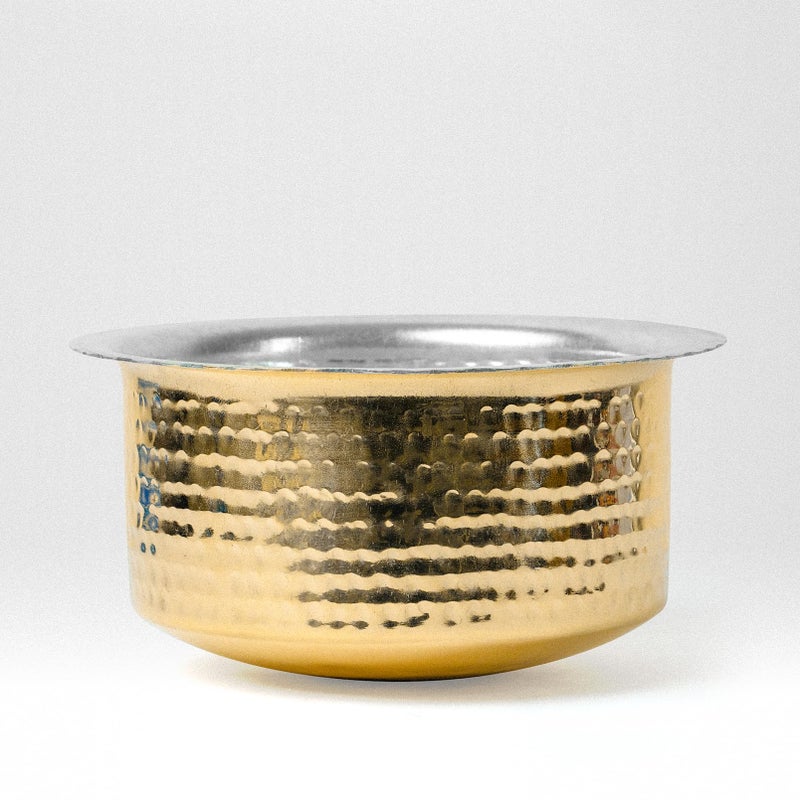 Healthsmith Healthsmith Pure Brass Hammered, Polished Patila for Cooking | Tope/Tapeli/Bhaguna | Pital Patila for Kitchen | Hammered, Volume- 1.35 litres, 9.5 cm x 18.5 cm  - Image 1