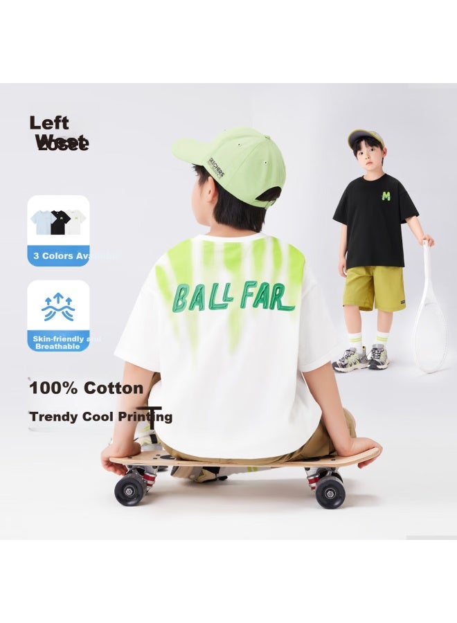 Zuoxi Summer New Arrival Boys' Cotton Printed T-shirt Handsome Skin-friendly Soft Breathable Black 140 - Image 1