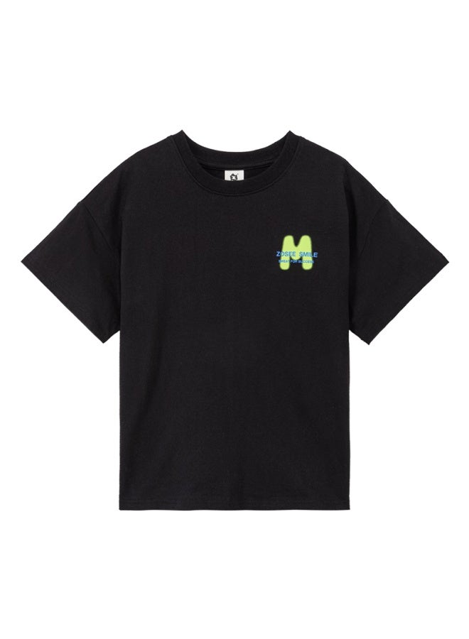 Zuoxi Summer New Arrival Boys' Cotton Printed T-shirt Handsome Skin-friendly Soft Breathable Black 140 - Image 4