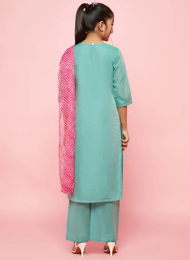 AKS Ethnic Motifs Embroidered Kurta Set for Girls