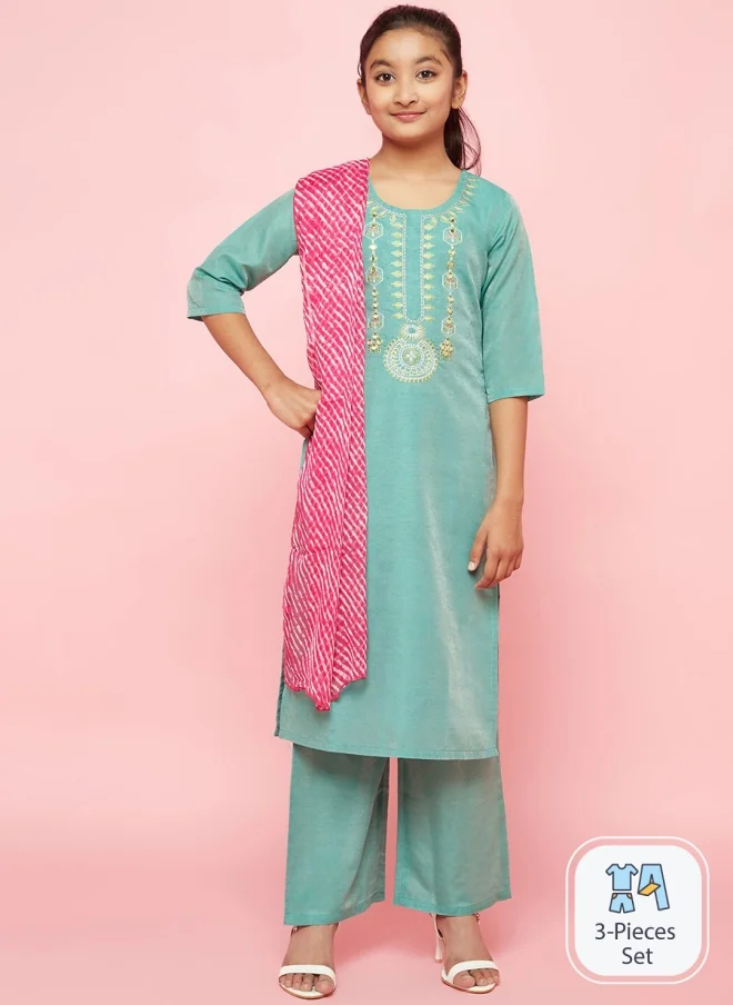 AKS Ethnic Motifs Embroidered Kurta Set for Girls