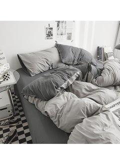 INFOSUN Duvet Cover Set Single Size 4 Pcs, Include 1 Quilt Cover 150 x 200cm & 2 Pillow Cases 48 x 74cm & 1 Bedsheet 235 x 250cm, Super Soft Quality Cotton Bedding Set, NO Comforter - Haze Grey  - Image 1