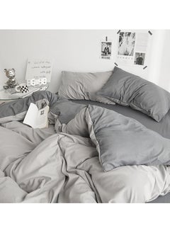 INFOSUN Duvet Cover Set Single Size 4 Pcs, Include 1 Quilt Cover 150 x 200cm & 2 Pillow Cases 48 x 74cm & 1 Bedsheet 235 x 250cm, Super Soft Quality Cotton Bedding Set, NO Comforter - Haze Grey  - Image 2