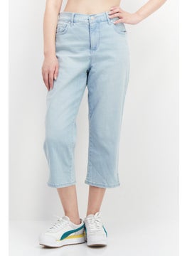 Women Regular Fit Plain Stretchable Capri Jeans, Blue