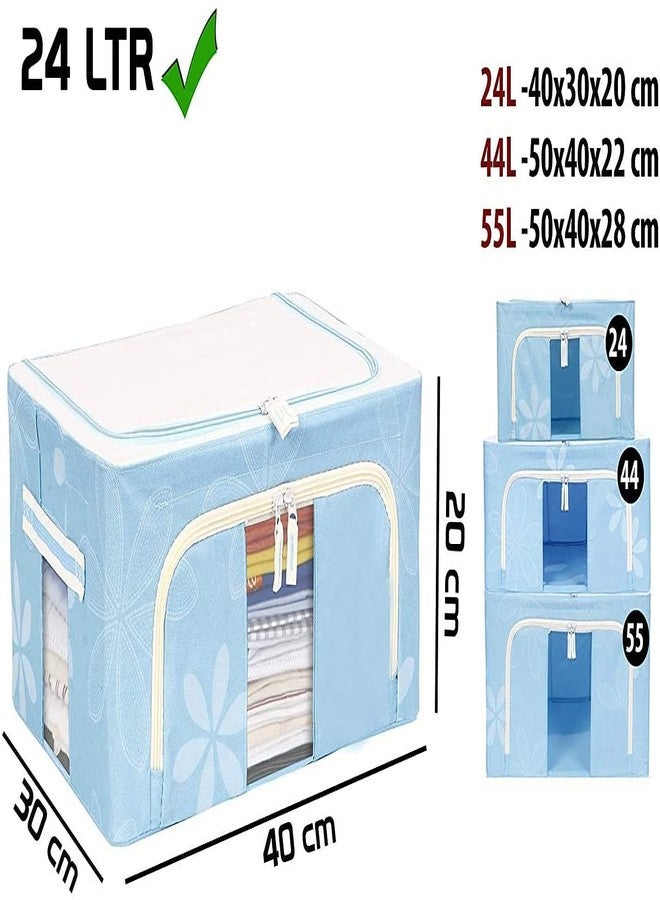 DR Mall 24L Foldable Stackable Container Organizer Metal Frame Basket Set with Large Clear Window & Carry Handles for Bedding,Clothes,Closets, Bedrooms - Image 5