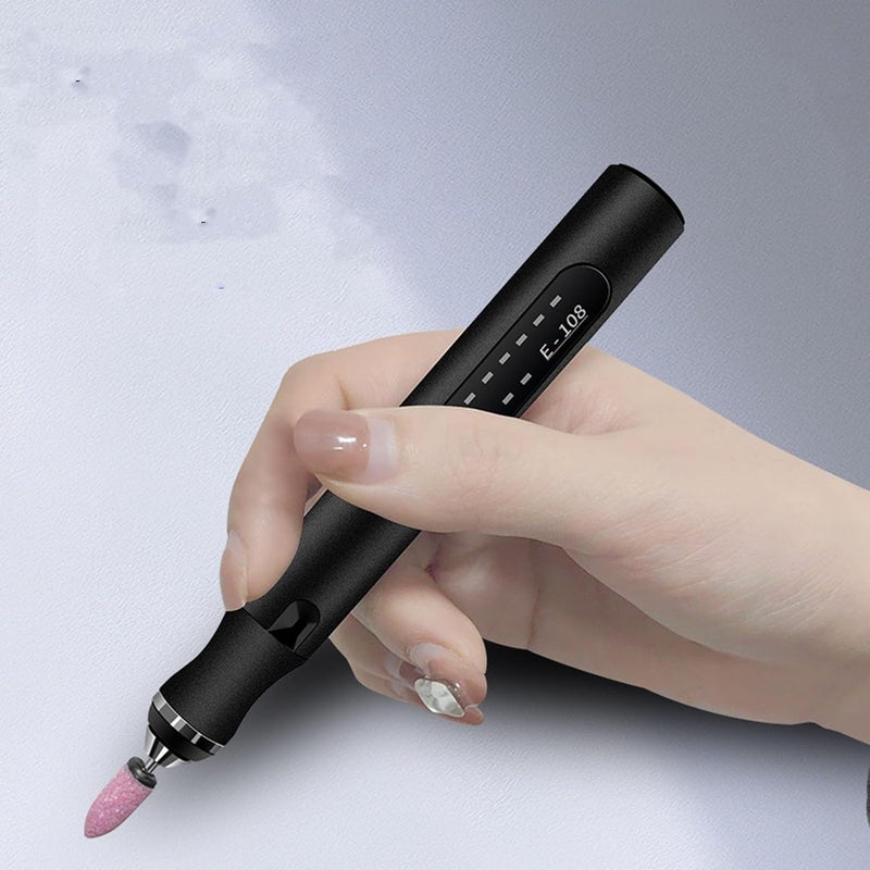 Cordless Tool, Aluminum Alloy Multifunctional Electric Engraving Pen with Various Grinding Heads for Nail Art Polishing Grinding Drilling (Black) - Image 4