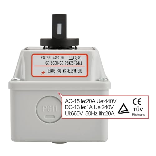 Heschen Universal Rotary Cam Selector Changeover Switch, SZW26-20/D202.2D, 660V 20A, ON-Off-ON, 3 Position 2 Phase 8 Terminals, with Master Switch Exterior Box,TUV(Standard Box) - Image 5