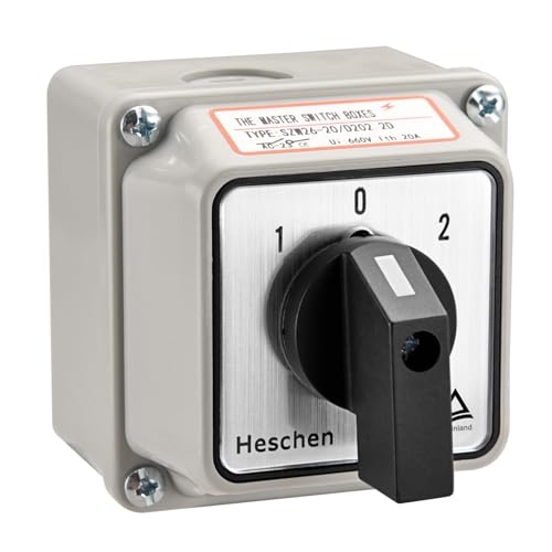 Heschen Universal Rotary Cam Selector Changeover Switch, SZW26-20/D202.2D, 660V 20A, ON-Off-ON, 3 Position 2 Phase 8 Terminals, with Master Switch Exterior Box,TUV(Standard Box) - Image 1