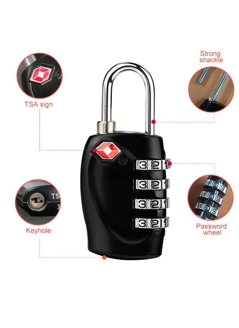TSA Approved Luggage Locks with 4 Digit Combination Padlock Waterproof Resettable for Travel, Suitcases, Baggage, Gym, Lockers (Black, 2 Pack) - Image 4