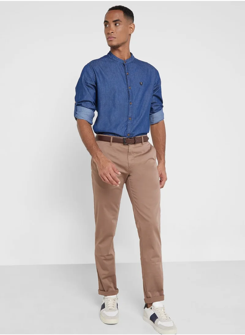 توماس سكوت Thomas Scott Men Brown Easy Wash Sustainable Trousers