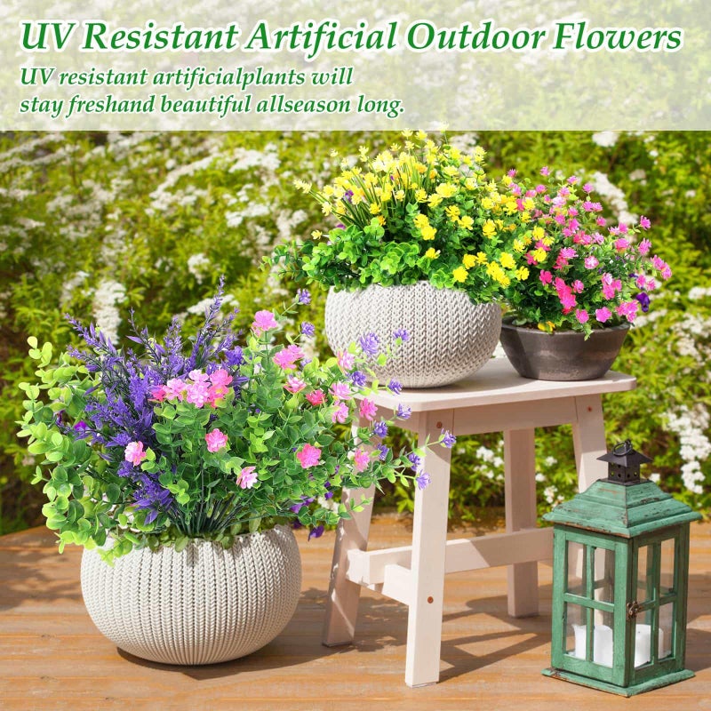 Dexpinzo 20 Bundles Realistic Artificial Flowers for Outdoors, UV Resistant No Fade Fake Flowers with Plastic Faux Shrubs Plants for Garden Patio Porch Window Box Home Wedding Farmhouse Outside Hanging Decor - Image 2