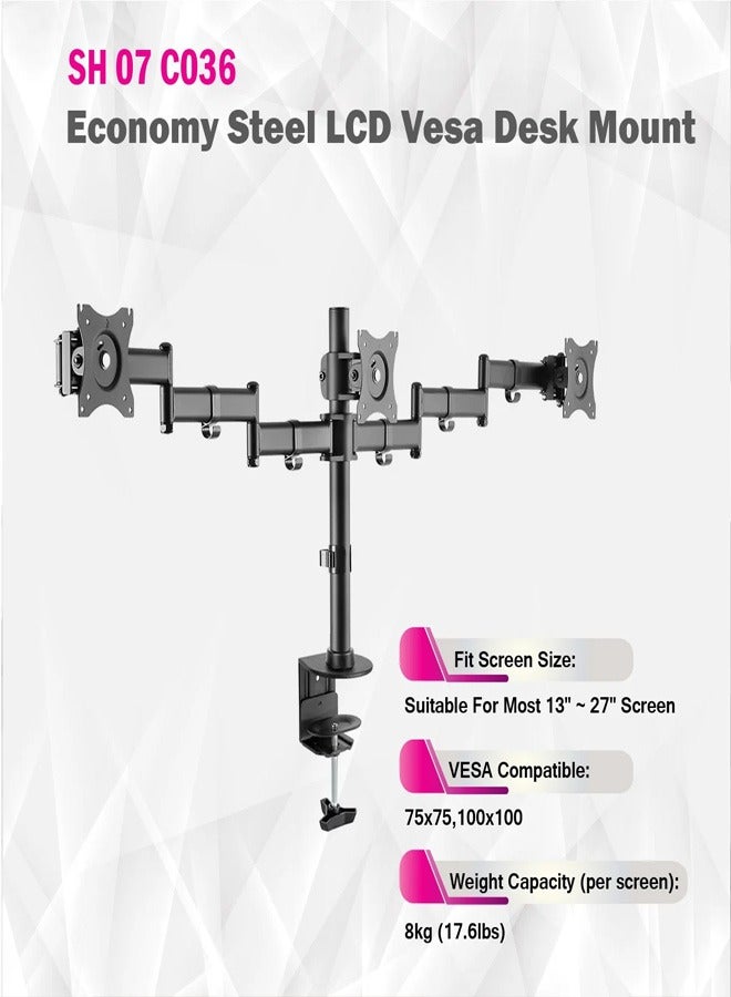 Skill Tech SH070 C036 Economy Steel LCD VESA Desk Mount For Most 13"-27" LCD Monitors, VESA 100x100, Max Load Capacity 8 Kg/Screen - Image 3