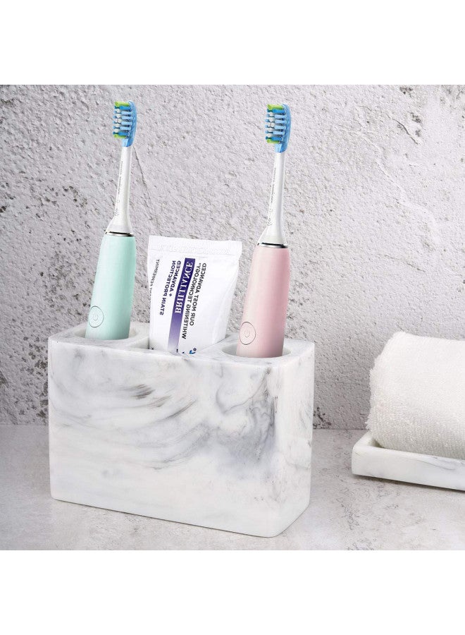 Luxspire Electric Toothbrush Holder, 3 Slots Large Marble Toothbrush Toothpaste Stand, Resin Storage for Bathroom Accessories Vanity Counter Sink Organizer Caddy Marble Style- Ink White - Image 2