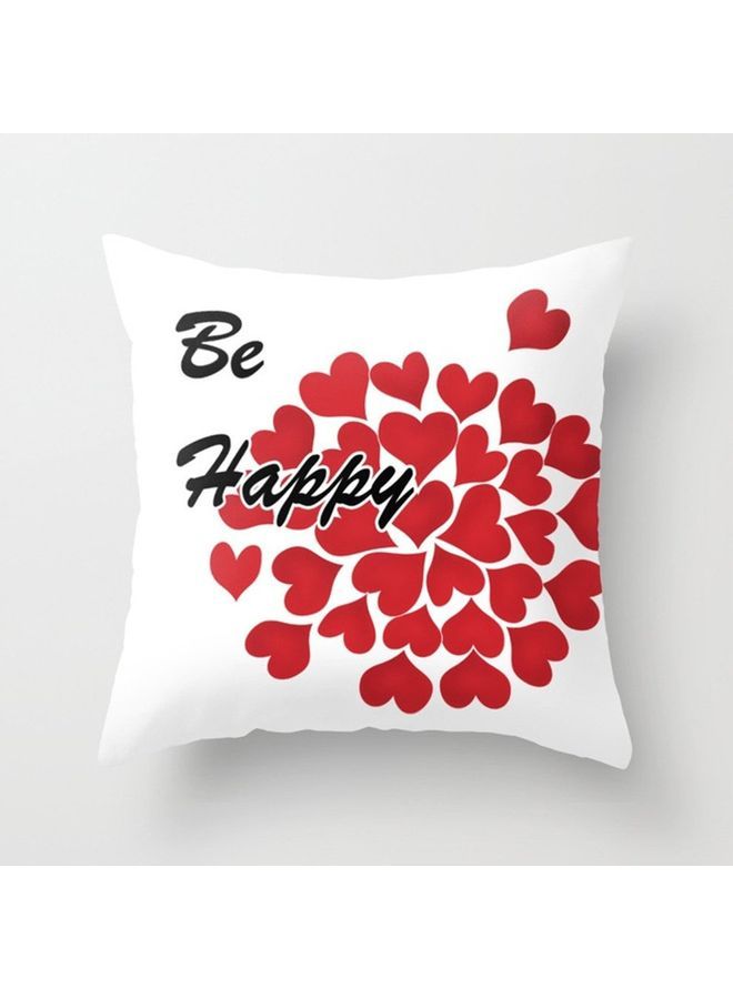 NIBEMINENT Be Happy Printed Throw Pillow Case White/Red/Black