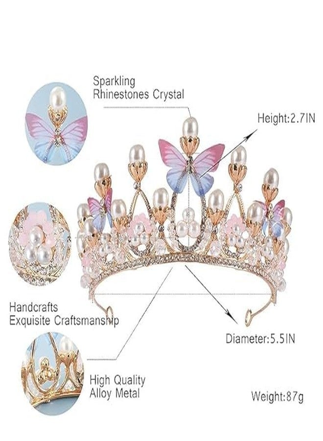 HARIRUP® Tiara Crown Pearl Princess Costume Crown Headband Flower Pageant Handmade Hair Accessories Cosplay,Birthday,Celebration for Girl Women (Crystal Crown) - Image 5