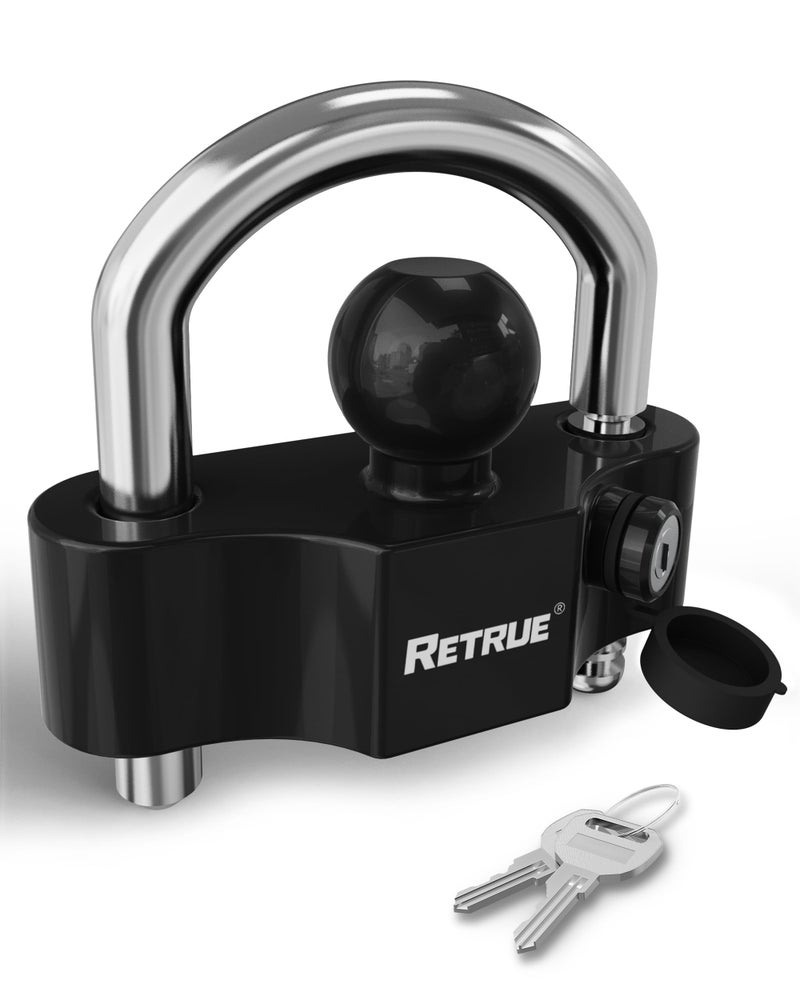 RETRUE Universal Coupler Lock Trailer Locks Ball Hitch Trailer Hitch Lock Adjustable Security HeavyDuty Steel Fits 178 Inch 2 Inch 2516 Inch Couplers Black Silver