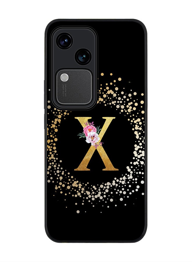Stylizedd Rugged Black edge case for Vivo V30 5G, Slim fit Flexible Cover -  Custom Monogram Initial Letter Floral Pattern Alphabet - X ( Black ) - Image 1