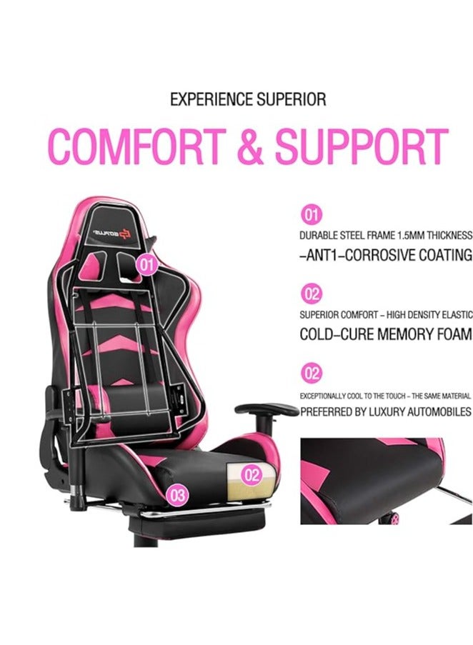 APES POWERSTONE Massage Gaming Chair with Footrest - Ergonomic Office Computer Game Racing E-Sports Chair Lumbar Massage Pillow Footrest Headrest High-Back Leather Recliner Rolling Swivel Chair - Image 3