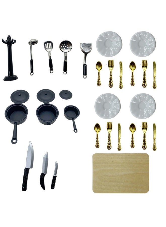 Cayway Miniature Kitchen Accessories Miniature Cookware Accessories Mini Food Accessory Mini Pot Dish Knife Fork for Play Food Toys - Image 1