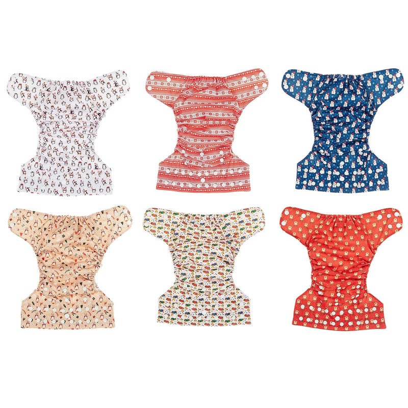 Simple Being Reusable Cloth Diapers, Double Gusset, One Size Adjustable, Washable Soft Absorbent, Waterproof Cover, Eco-Friendly Unisex Baby Girl Boy, six 4-Layers Microfiber Inserts (Christmas) - Image 4