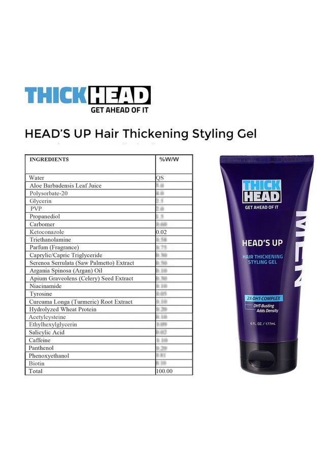 Thick Head - Heads Up Hair Thickening Styling Gel For Men Adds Instant Volume And Texture To Thin Fine Hair ; Provides Firm Hold ; 6 Fl Oz - Image 1