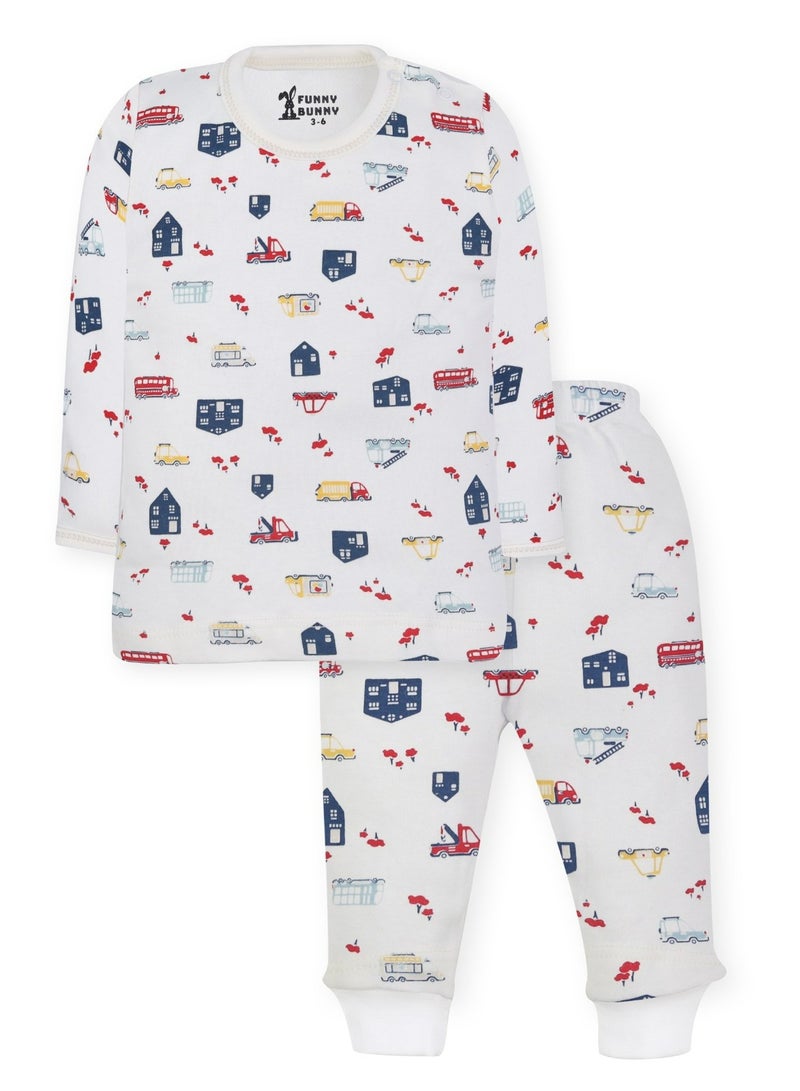 Funny Bunny Pack of 2 Long Sleeve and Pants Baby Boy Sleepwear Set, Cotton Pyjamas with White Prints - Image 2