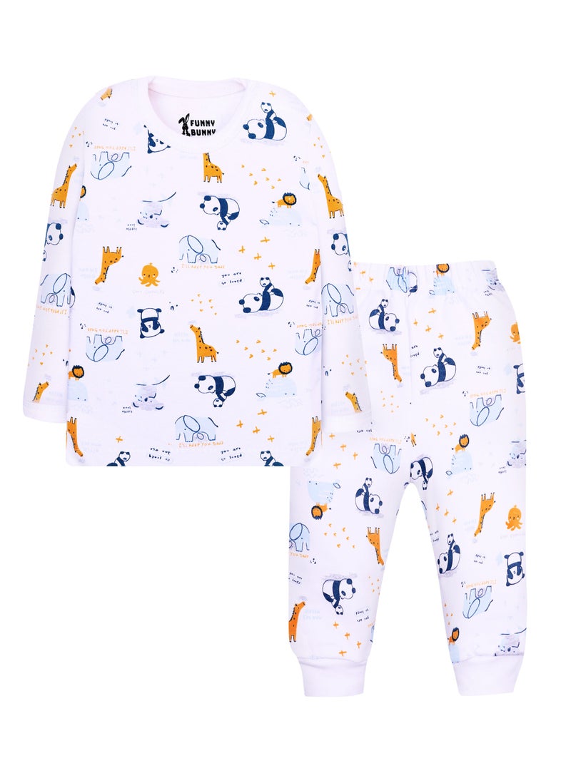 Funny Bunny Pack of 2 Long Sleeve and Pants Baby Boy Sleepwear Set, Cotton Pyjamas with White Prints - Image 3