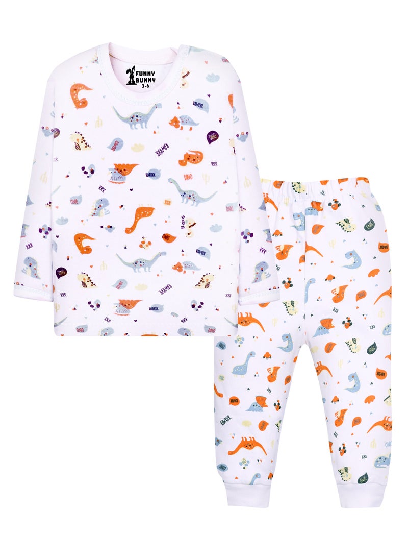 Funny Bunny Pack of 2 Long Sleeve and Pants Baby Boy Sleepwear Set, Cotton Pyjamas with White Prints - Image 4