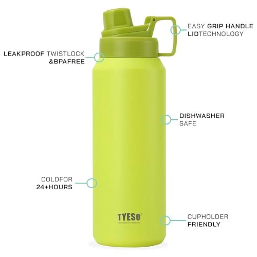 TYESO 30oz Water Bottle with Carrying Handle Lid | Insulated Stainless Steel Thermos | Gym & Sports Travel Bottle | Leak Proof & BPA Free | Summit Collection – Perfect Holiday Gift (Black) - Image 2
