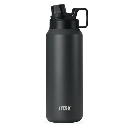 TYESO 30oz Water Bottle with Carrying Handle Lid | Insulated Stainless Steel Thermos | Gym & Sports Travel Bottle | Leak Proof & BPA Free | Summit Collection – Perfect Holiday Gift (Black) - Image 1